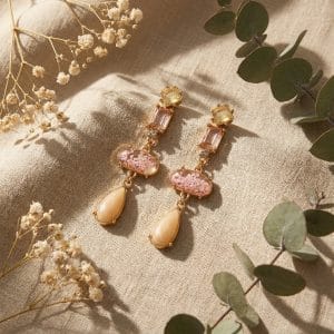 گوشواره آویز رزینی طرح گل نمای بالا