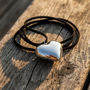 گردنبند پلاک قلب آی ام روی میز