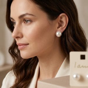 گوشواره میخی مرواریدی بزرگ - روی گوش مدل