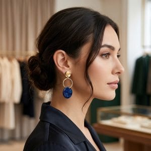 گوشواره آویز رزینی آی ام در گوش مدل