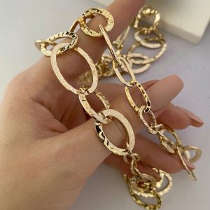 گردنبند دو رج طلایی زنانه آی ام (IM) مدل حلقه‌ای چکش‌کاری شده جزئیات زنجیر