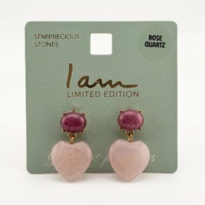 گوشواره آویز رز کوارتز آی ام (I AM) طرح قلب