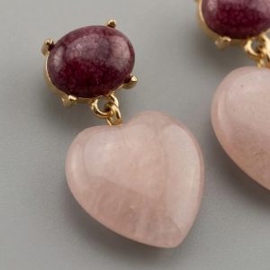 گوشواره آویز رز کوارتز آی ام (I AM) طرح قلب نمای ماکرو