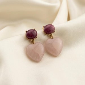 گوشواره آویز رز کوارتز آی ام (I AM) طرح قلب روی پارچه