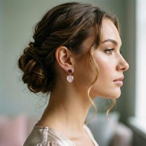 گوشواره آویز رز کوارتز آی ام (I AM) طرح قلب روی مدل