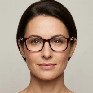 استایل چهره و نحوه قرارگیری عینک مطالعه مستطیلی نمره ۳ آی ام روی صورت مدل زنانه