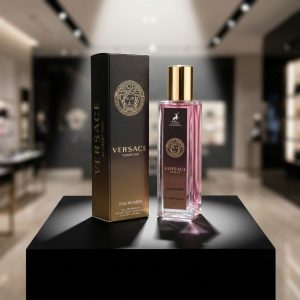 شیشه عطر زنانه الحمبرا کریستال نویر روی پایه مشکی مینیمال