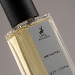 نمای نزدیک از شیشه و اسپری عطر مردانه میسون الحمبرا ایمجینیشن