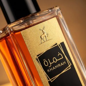 نمای نزدیک از شیشه و درب طلایی ادکلن مردانه میسون الحمبرا خمره