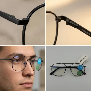 استایل عینک بلوکات خلبانی فلزی روی صورت مدل در نور طبیعی