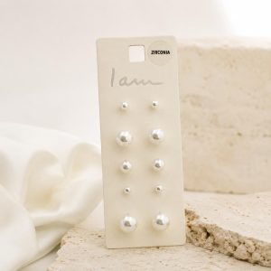 پک گوشواره میخی مرواریدی آی ام (I AM) مدل سایز ترکیبی نمای کلی