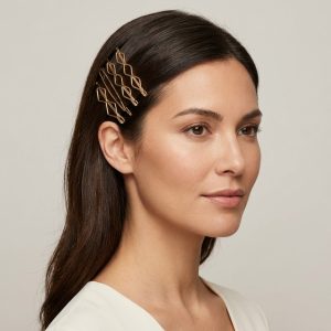 نمونه استایل و دیزاین مو با سنجاق سر فلزی طلایی هندسی آی ام