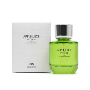 عطر زنانه زارا اپل جویس اینتنس ۹۰ میل با شیشه سبز شفاف و درب نقرهای