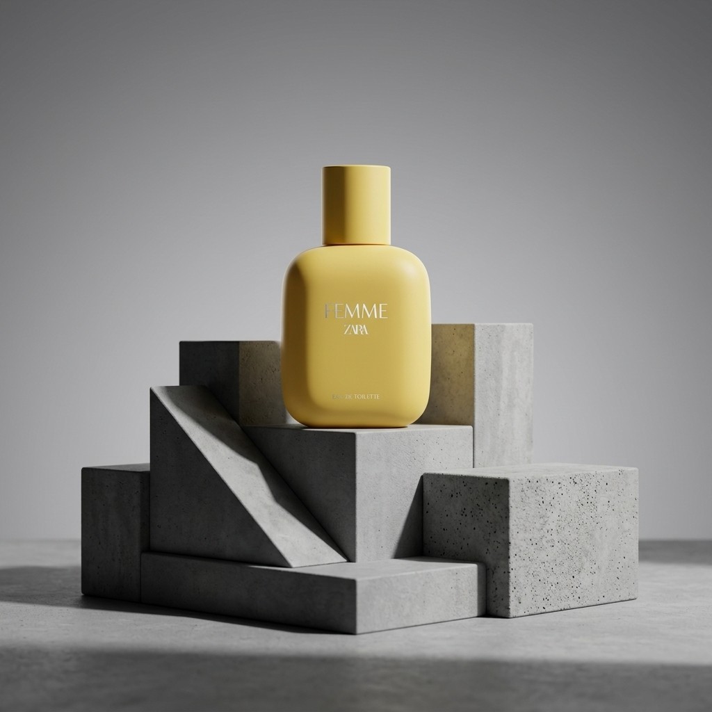 نمای دکوراتیو عطر زنانه زارا فم ویکند روی پایه سنگی دکوراتیو