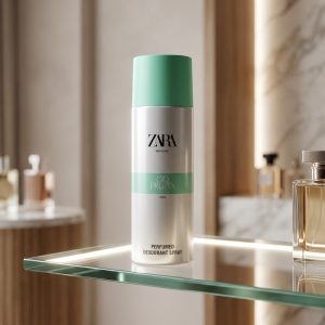 اسپری زنانه زارا گو فروتی ۲۰۰ میل روی استند شیشهای دکور عطر