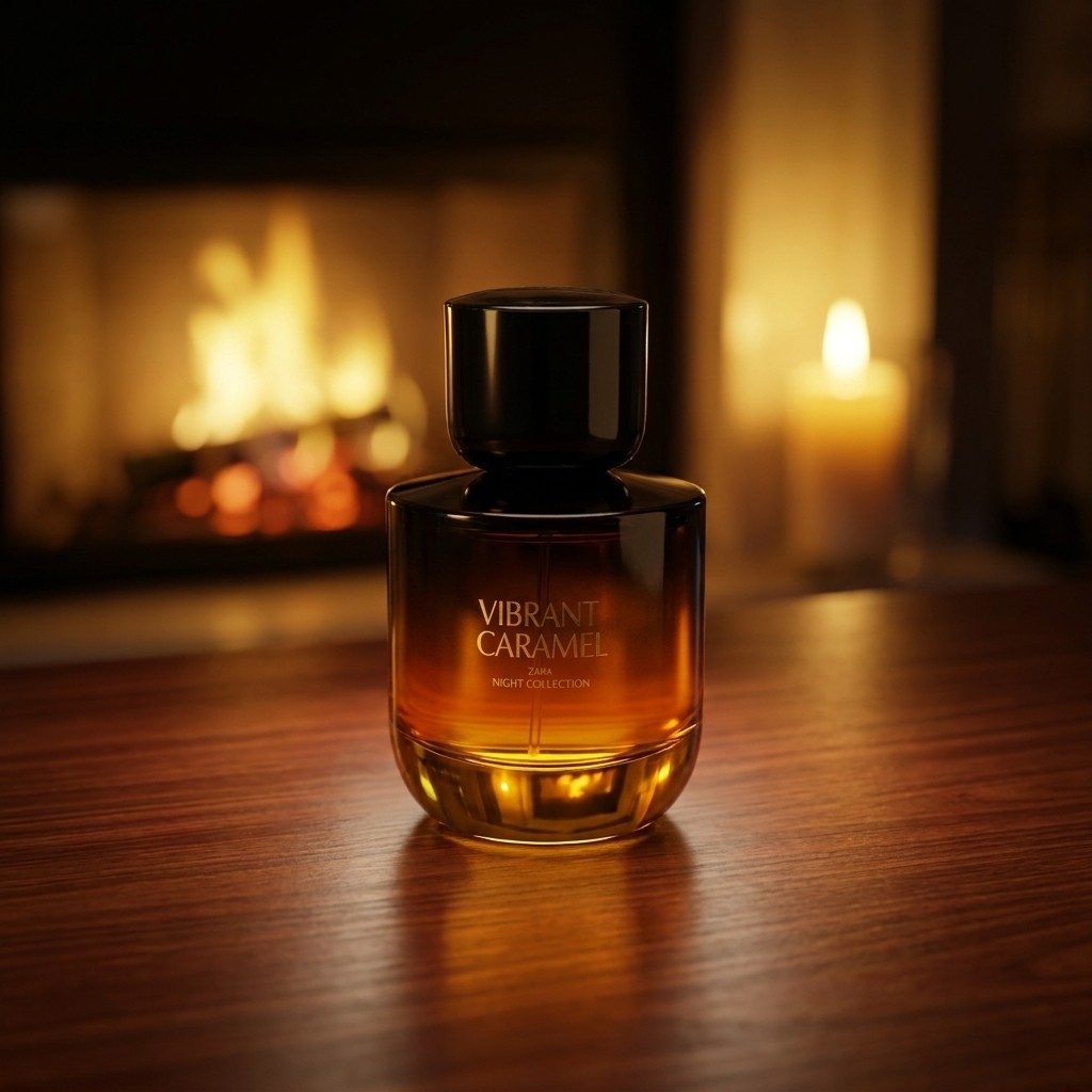 عطر زنانه زارا وایبرنت کارامل روی سطح چوب ماهون