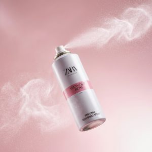 پخش پودری و اسپری معطر زنانه زارا واندر رز روی پسزمینه صورتی