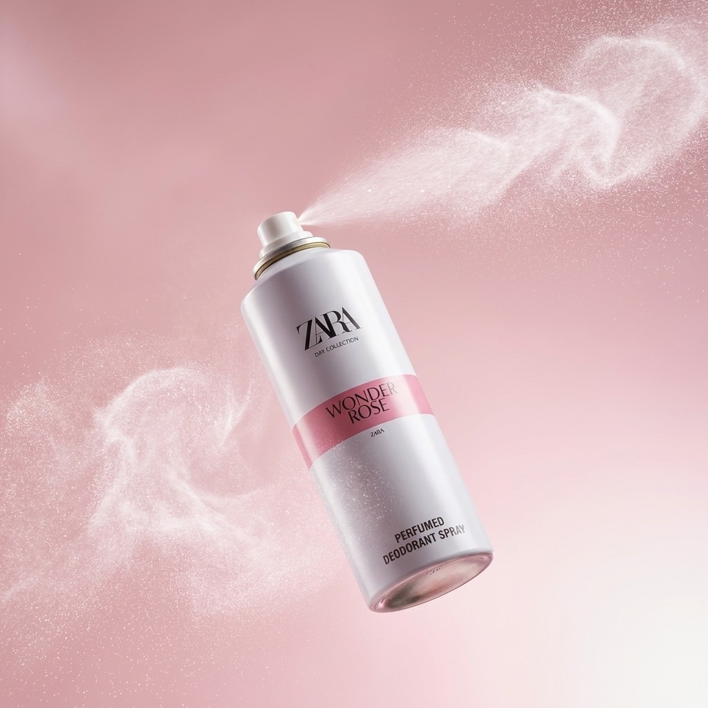 پخش پودری و اسپری معطر زنانه زارا واندر رز روی پسزمینه صورتی
